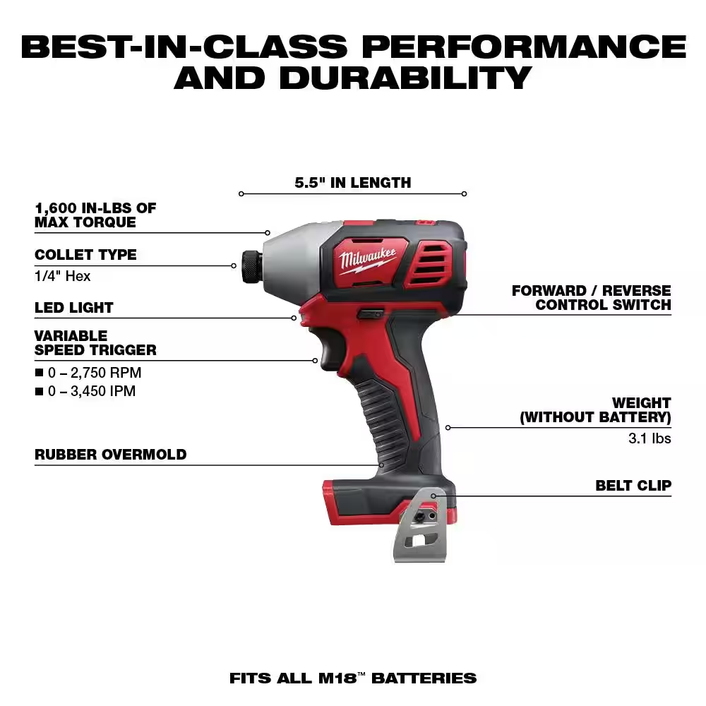 M18 18V Lithium-Ion Cordless Combo Tool Kit (7-Tool) with Two 3.0 Ah Batteries, Charger and Tool Bag