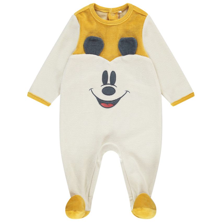 Dors-bien en velours ottoman broderies Mickey Disney pour bébé garçon - Blanc