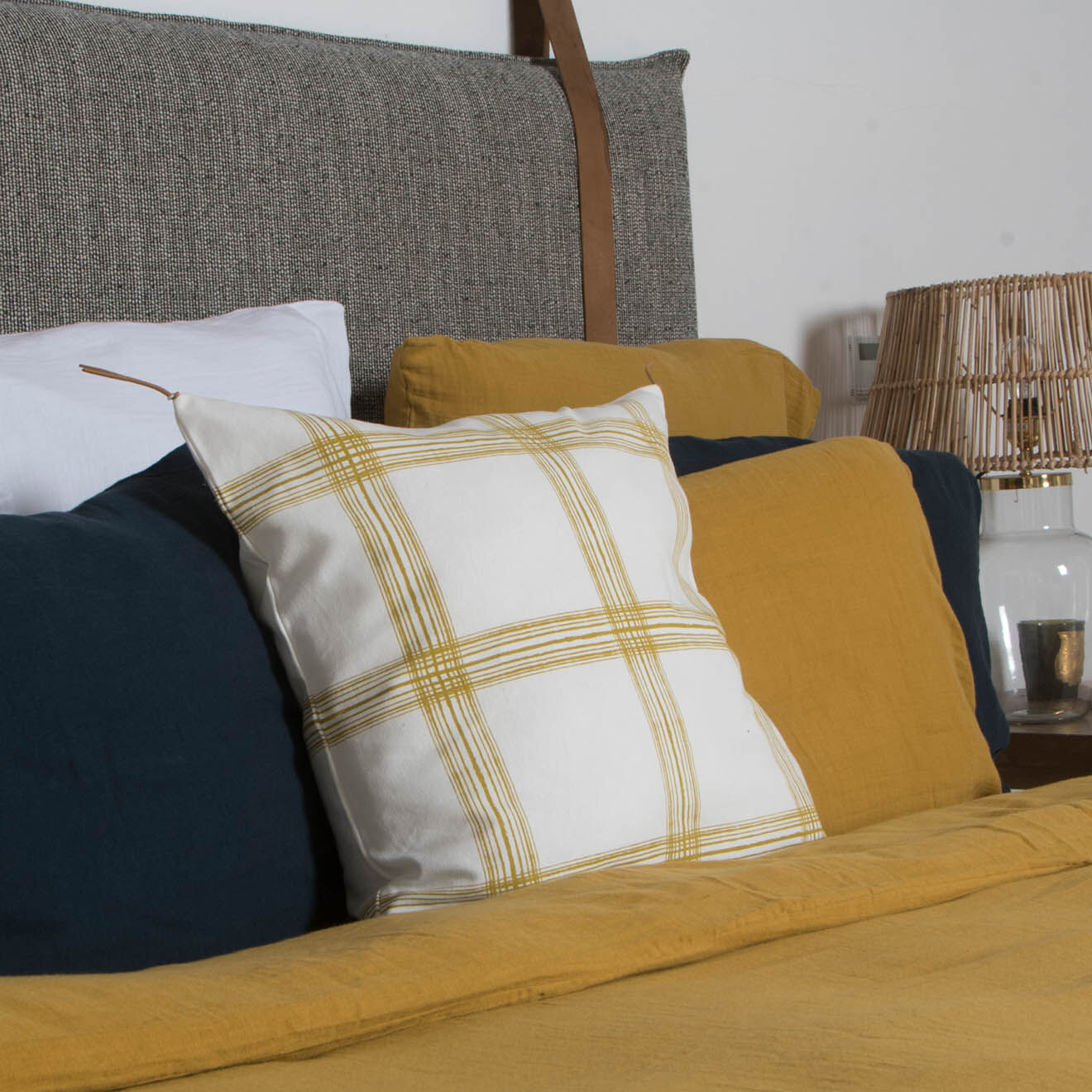 Febronie Housse de coussin Madras jaune - 50x50 cm