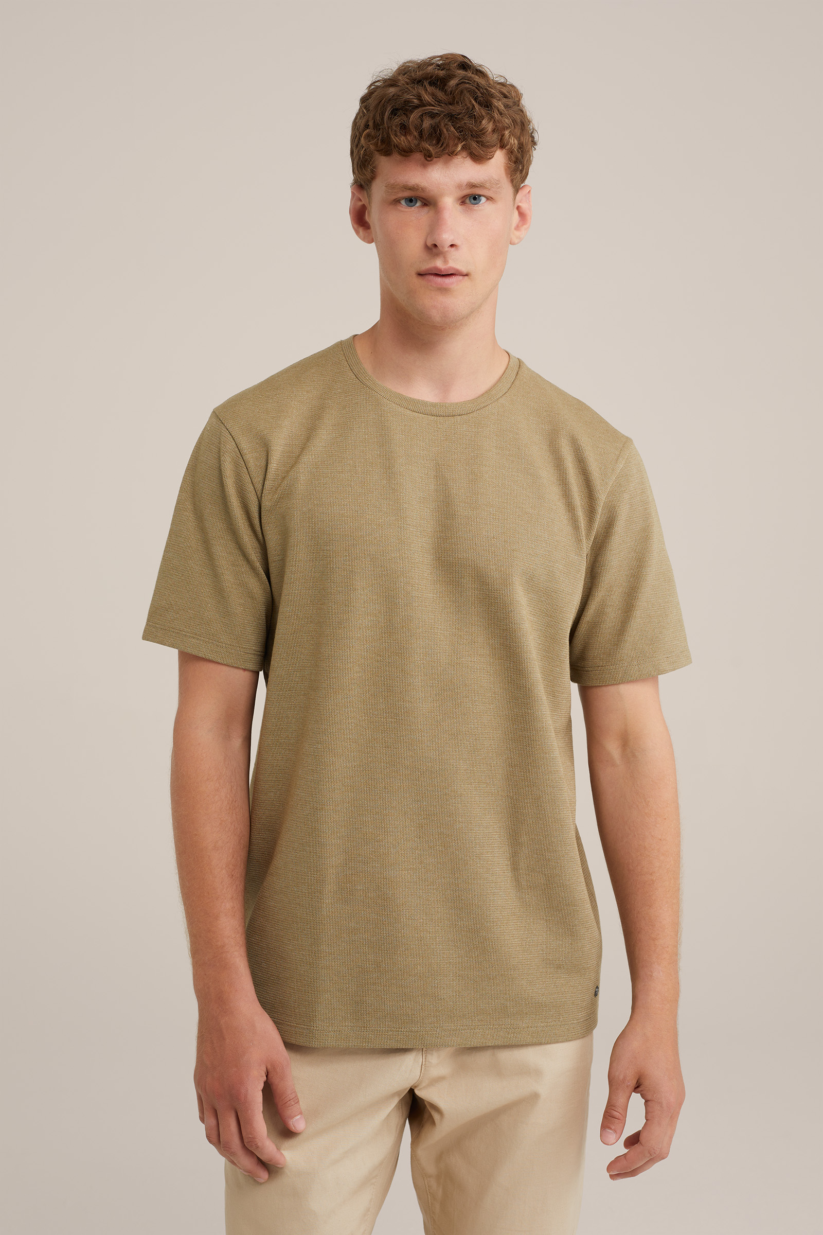 T-shirt met structuur WE Fashion Olijfgroen