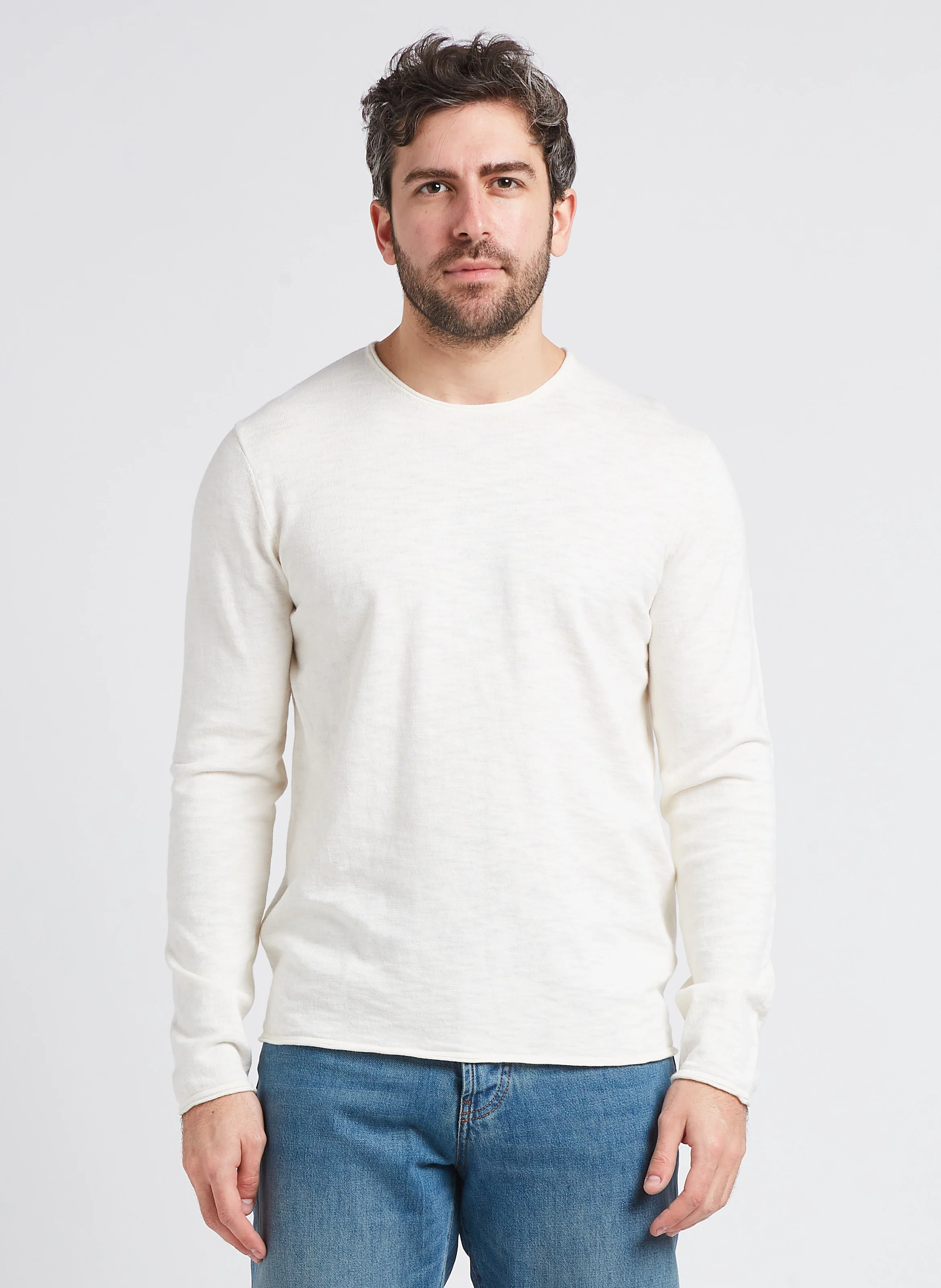 Pull col rond droit en coton | Blanc