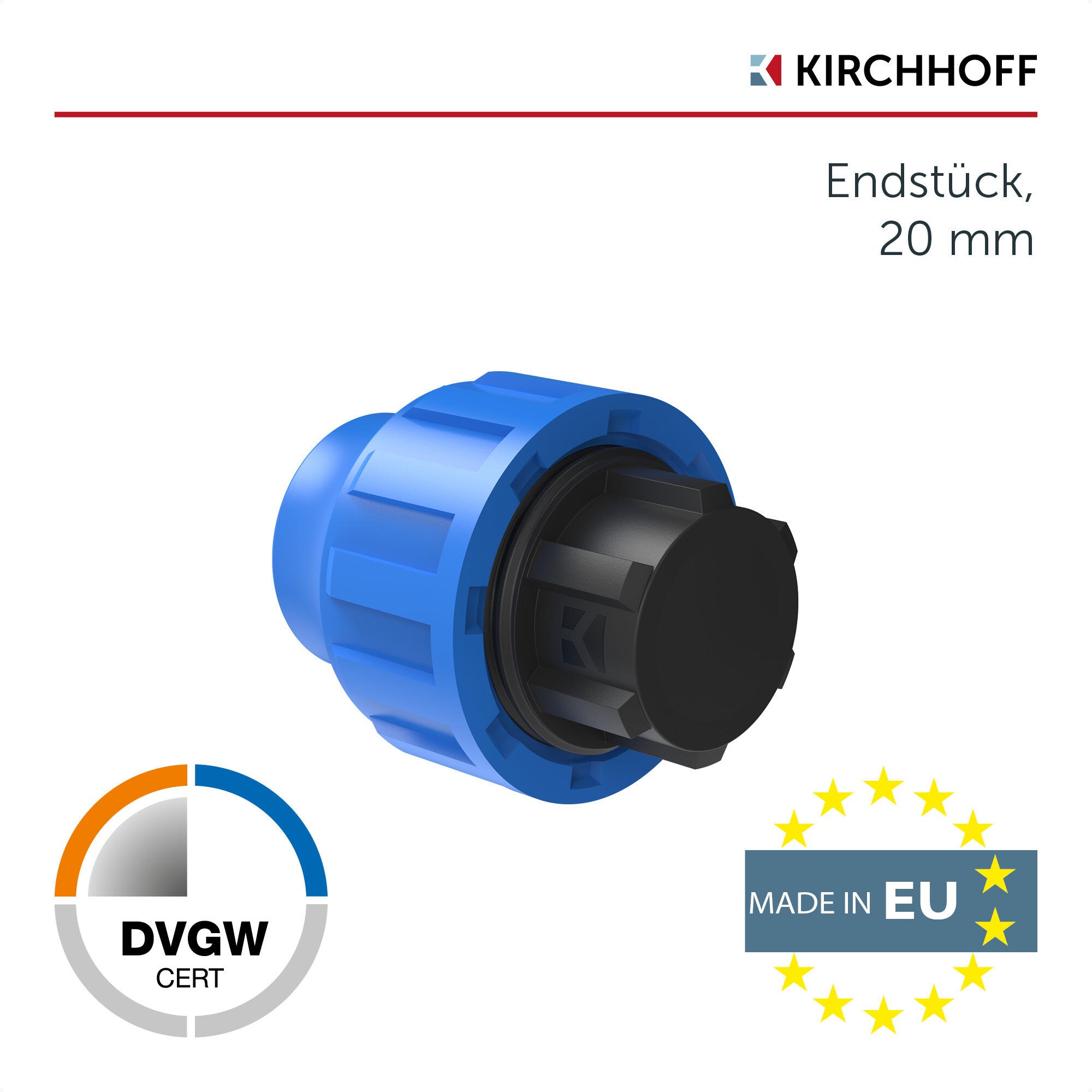 KIRCHHOFF Endstück 20 mm für HDPE Bewässerungssystem, Gartenbewässerung Made in EU