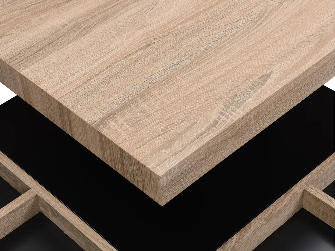 Table basse - Plateau pivotant - MDF laqué noir et naturel - FAUSTO