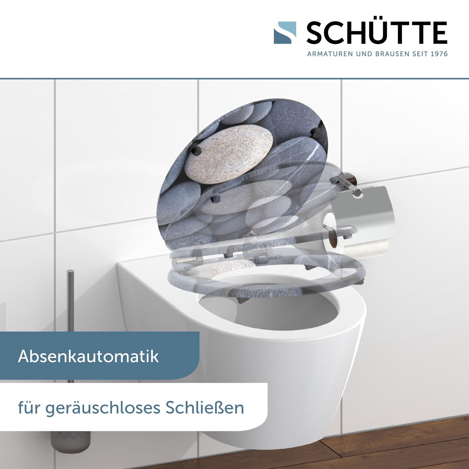 SCHÜTTE WC-Sitz Grey Stones Holzkern Absenkautomatik inkl. Befestigungsmaterial