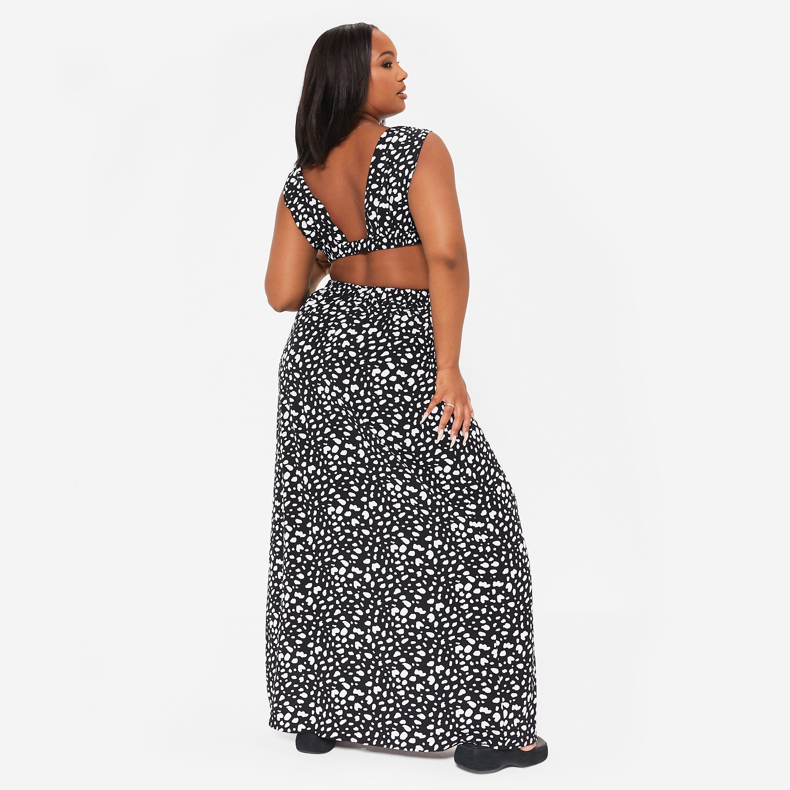 I Saw It First ISAWITFIRST Printed Cut Out Ruched Shoulder Maxi Dress