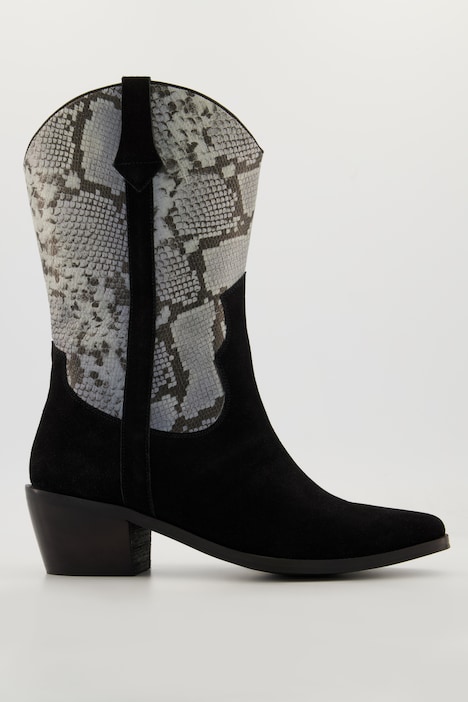 Leder-Western-Stiefeletten, Veloursleder, Weite H