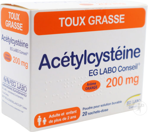 Eurogenerics EG Acétylcystéine 200mg Poudre Pour Solution Buvable 20 Sachets-Dose