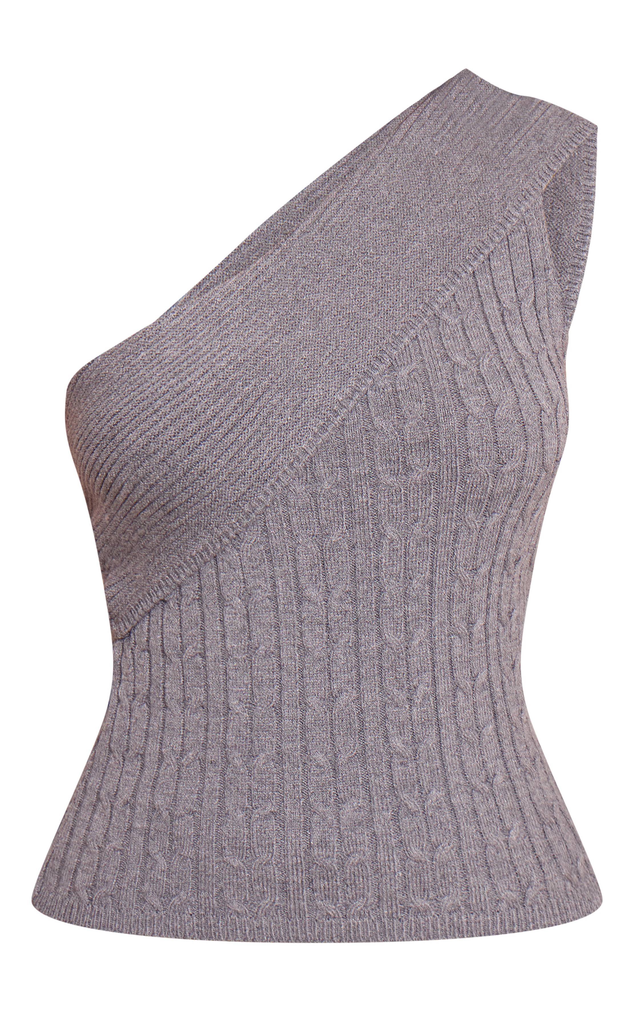 Gris Haut Asymétrique En Maille Torsadée Anthracite Petite