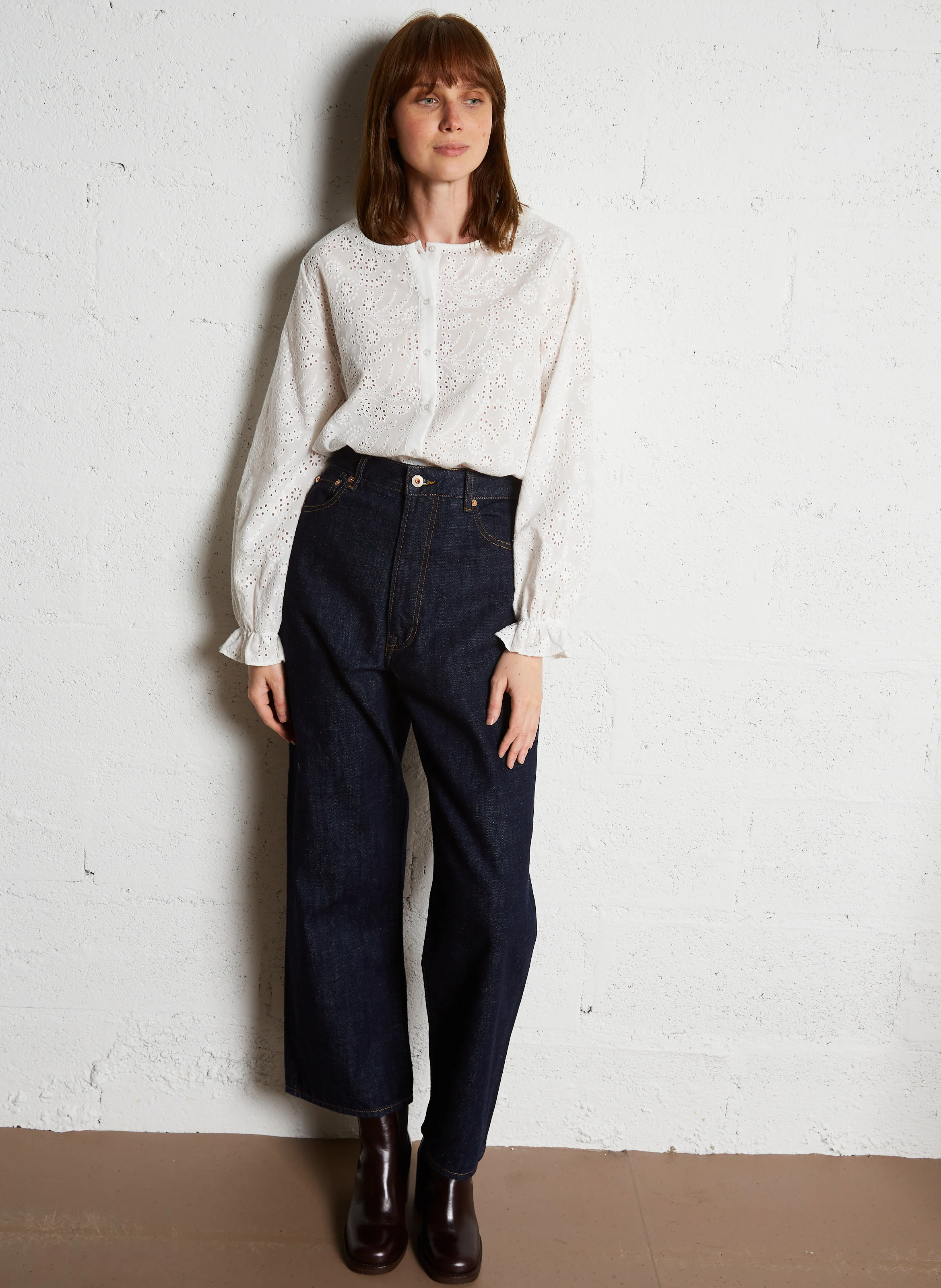 CELIMA - Chemise droite brodée en coton | Blanc