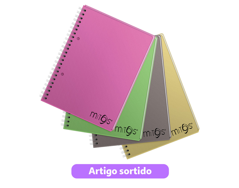 CADERNO ESPIRAL PAUTADO A5 MITOS 120 FOLHAS CORES SORTIDAS