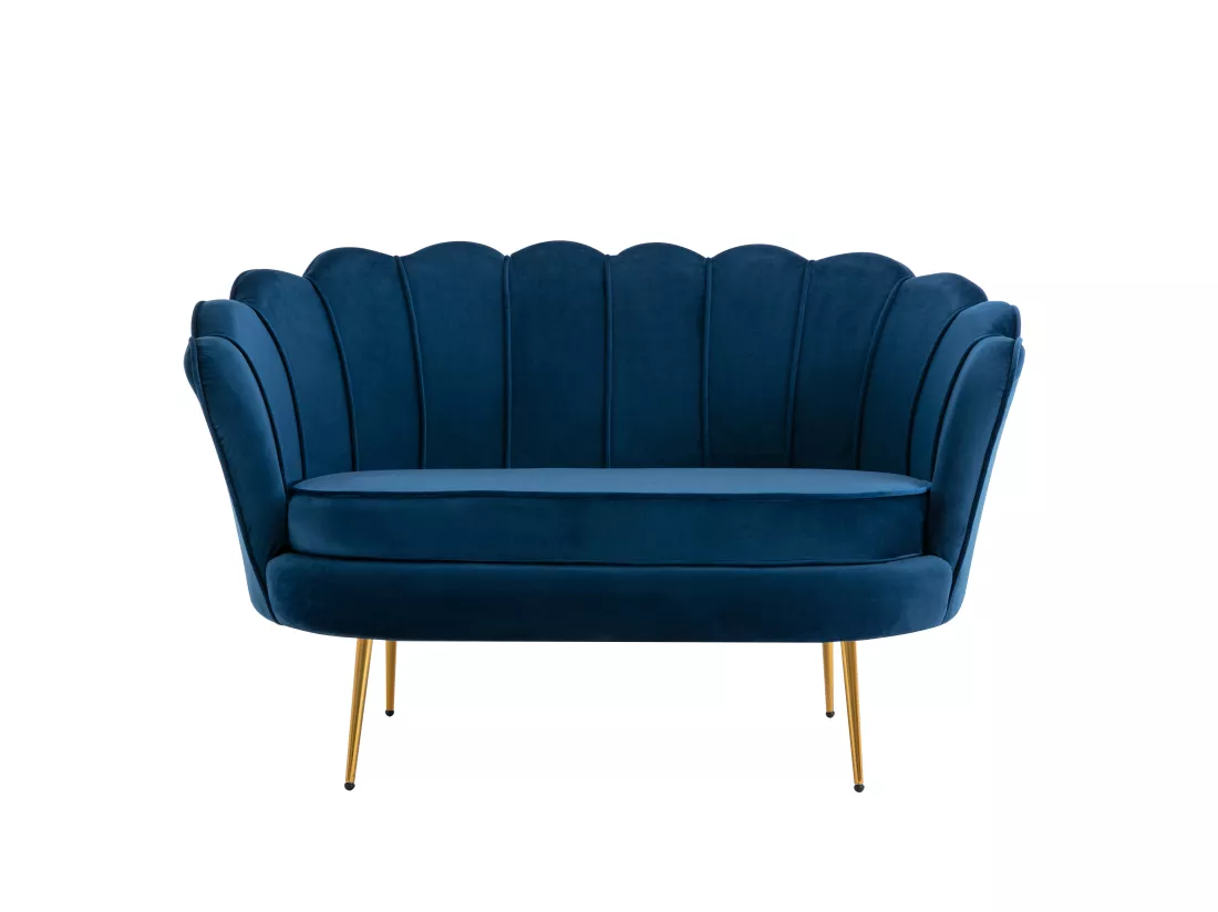 Canapé 2 places et fauteuil coquillage en velours bleu nuit DANDELION de Pascal Morabito