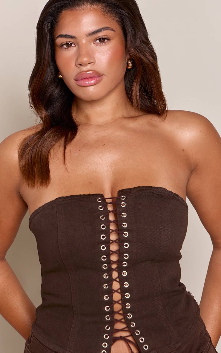Chocolat Corset Bustier En Denim Stretch À Laçage Shape