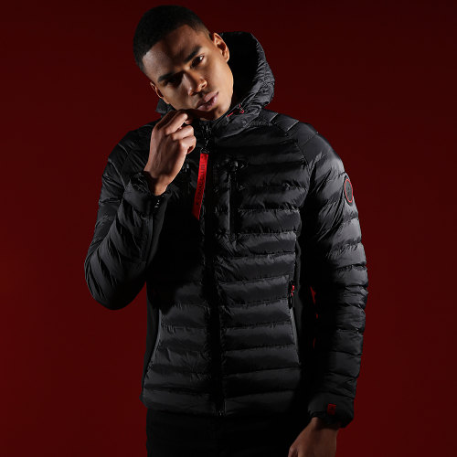 Doudoune Capuche Premium Tech Noir Rouge