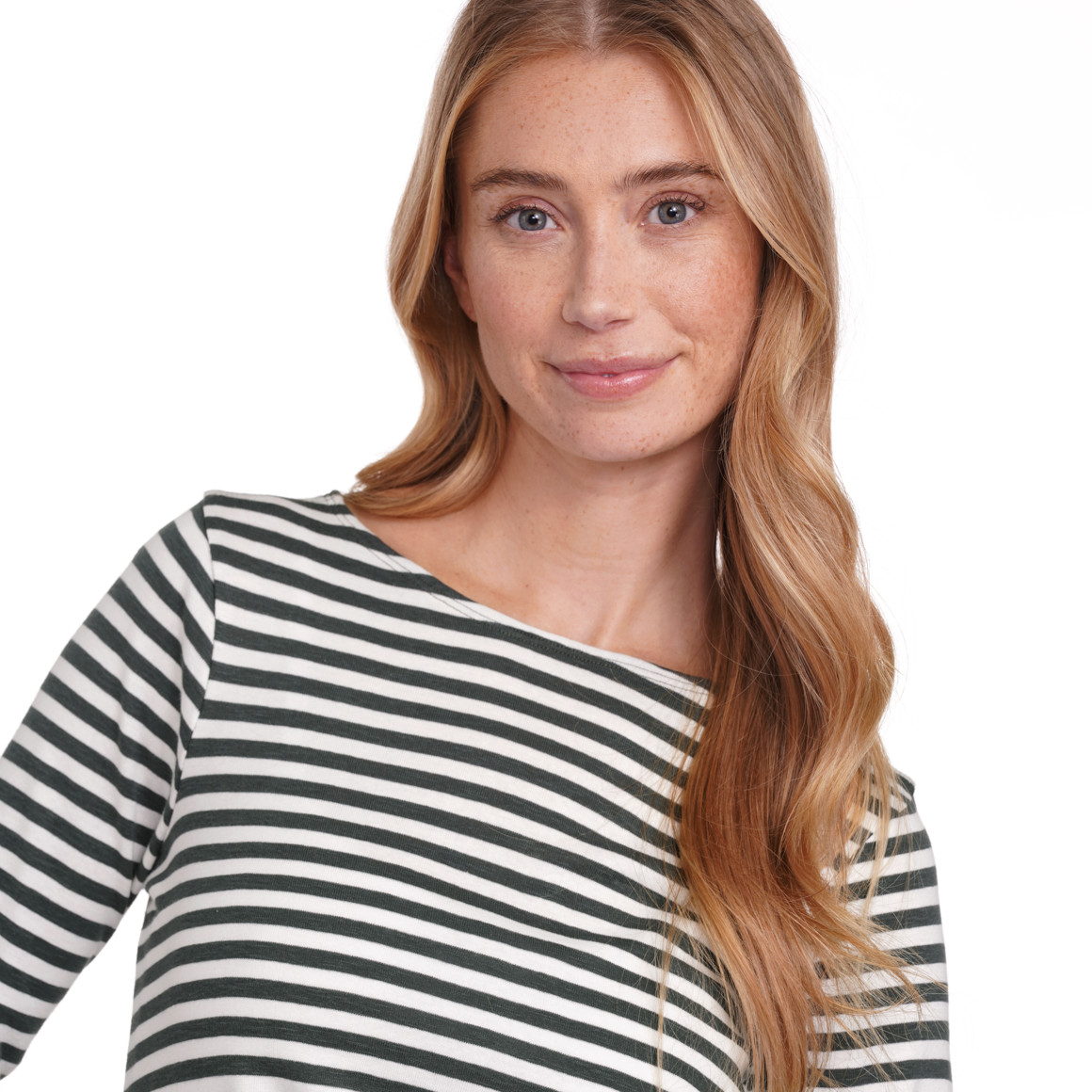 Jonas Nielsen Damen Langarmshirt im Streifen-Look tannengrün / weiss
