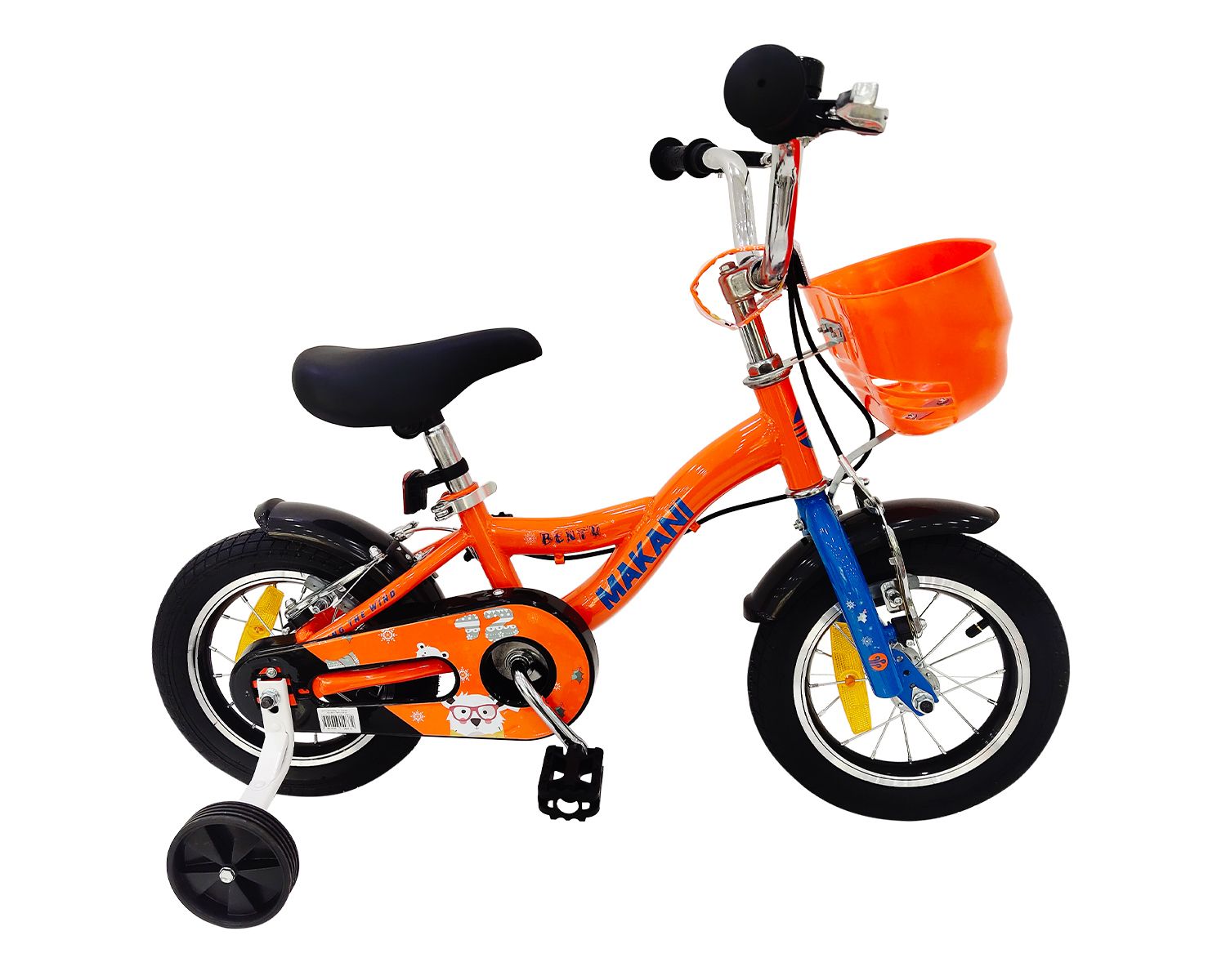 Makani Kinderfahrrad 12 Zoll Bentu Stützräder, Klingel, Korb, sportliches Design orange
