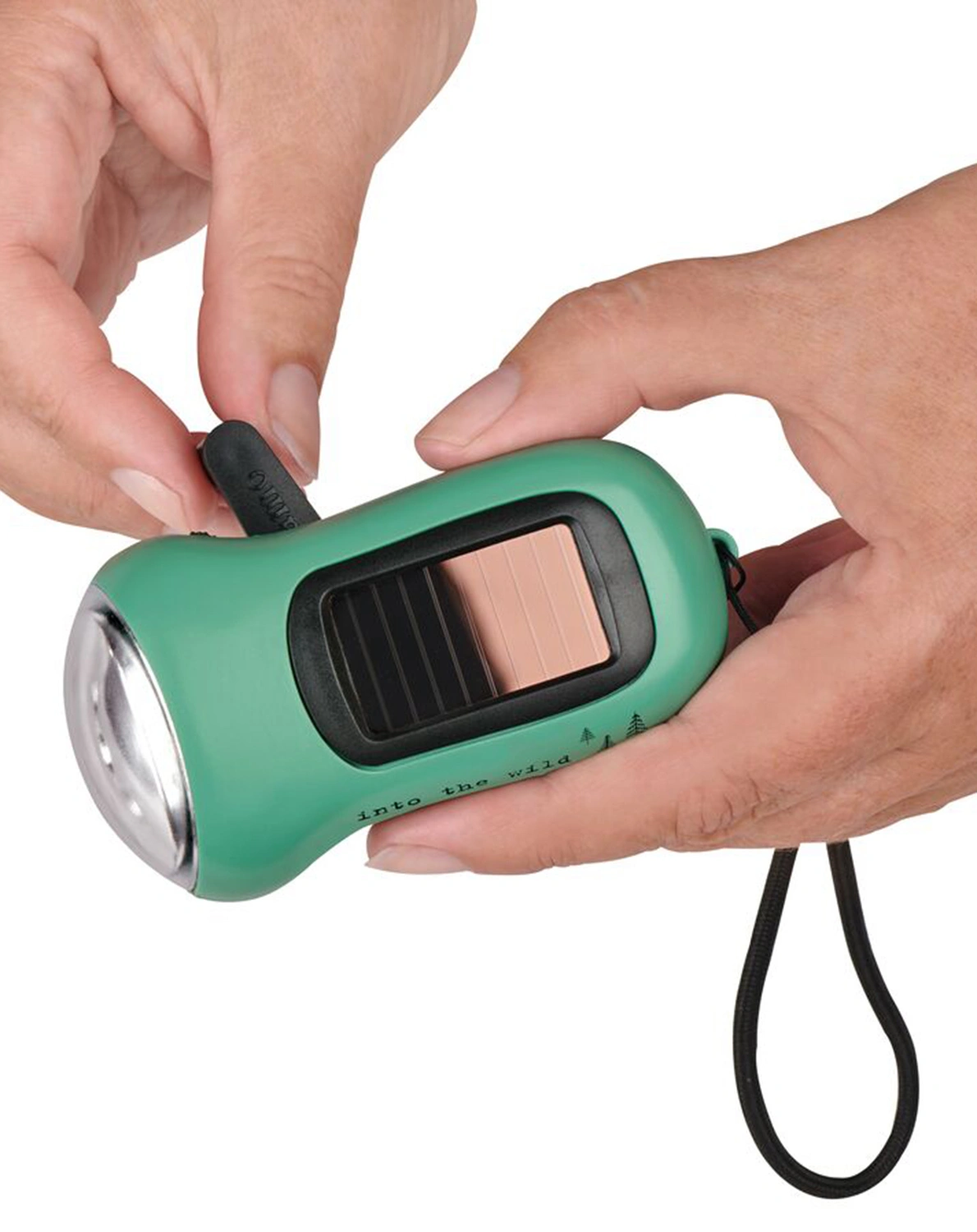 Dynamo-Solar-Taschenlampe FERNWEH in grün