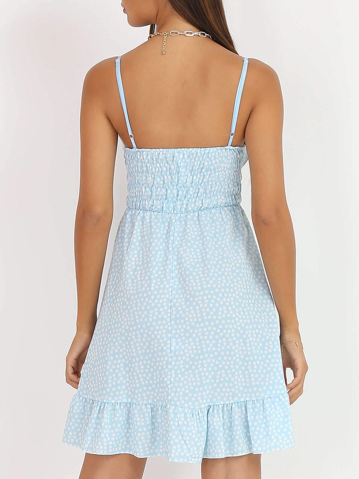 Robe cache-coeur à pois- Bleu clair