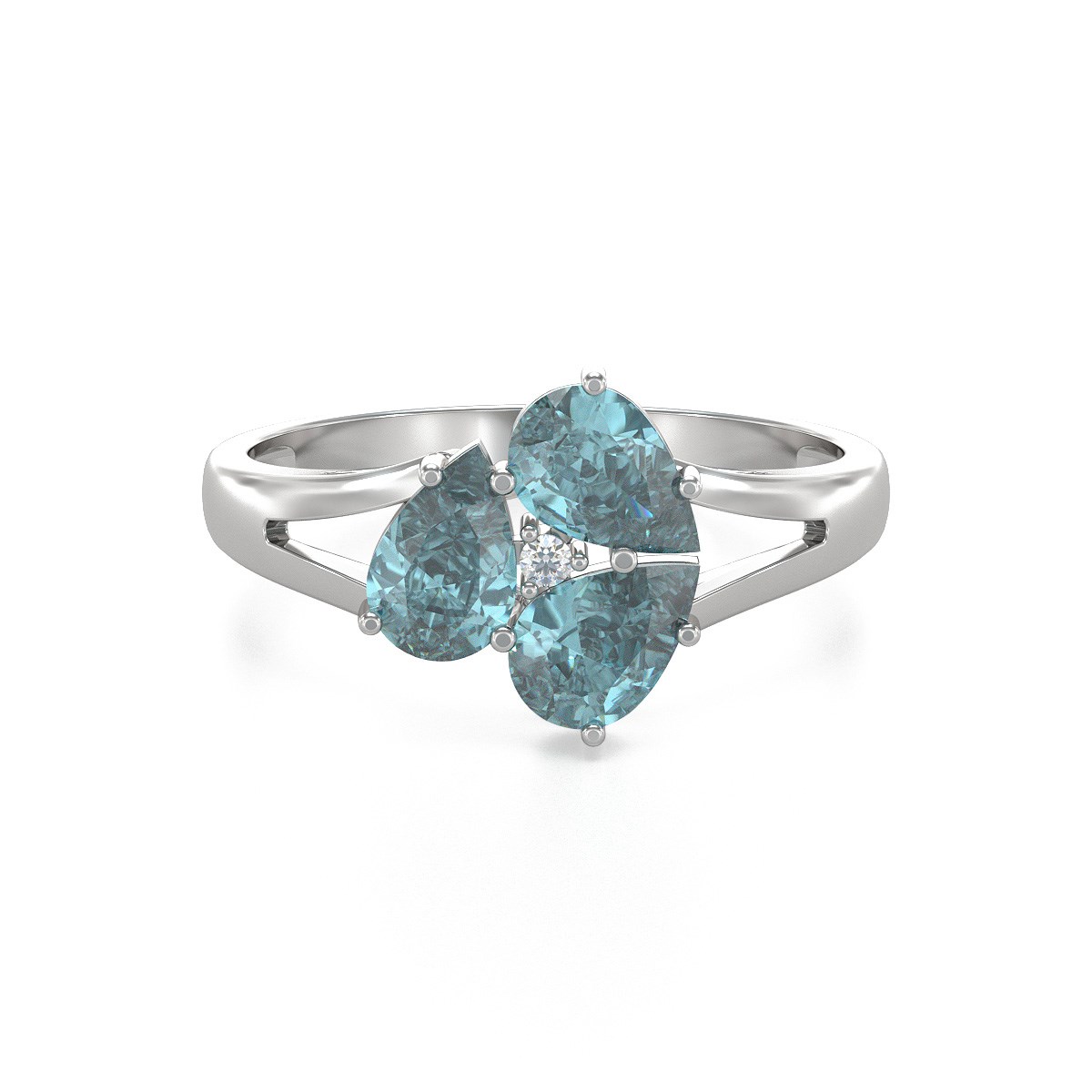 Bague ADEN Or 585 Blanc Aigue-Marine et diamants 2.5grs