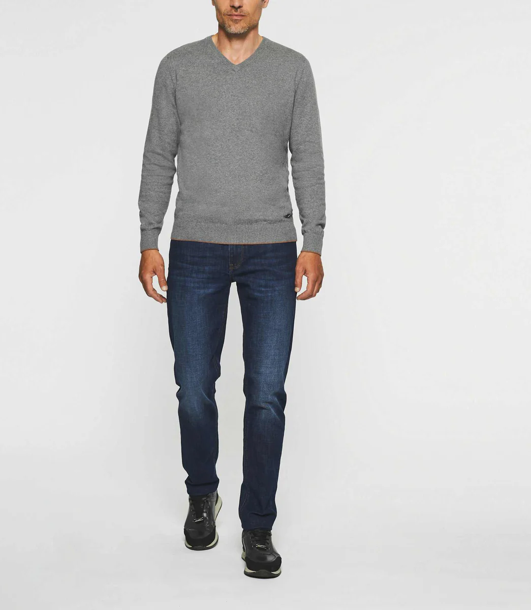 Pull col V en coton-cachemire gris chiné BRENT