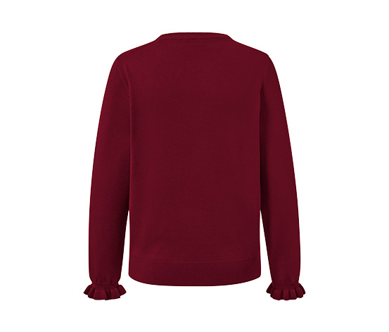 Feinstrickpullover mit Rüschendetail, bordeauxrot