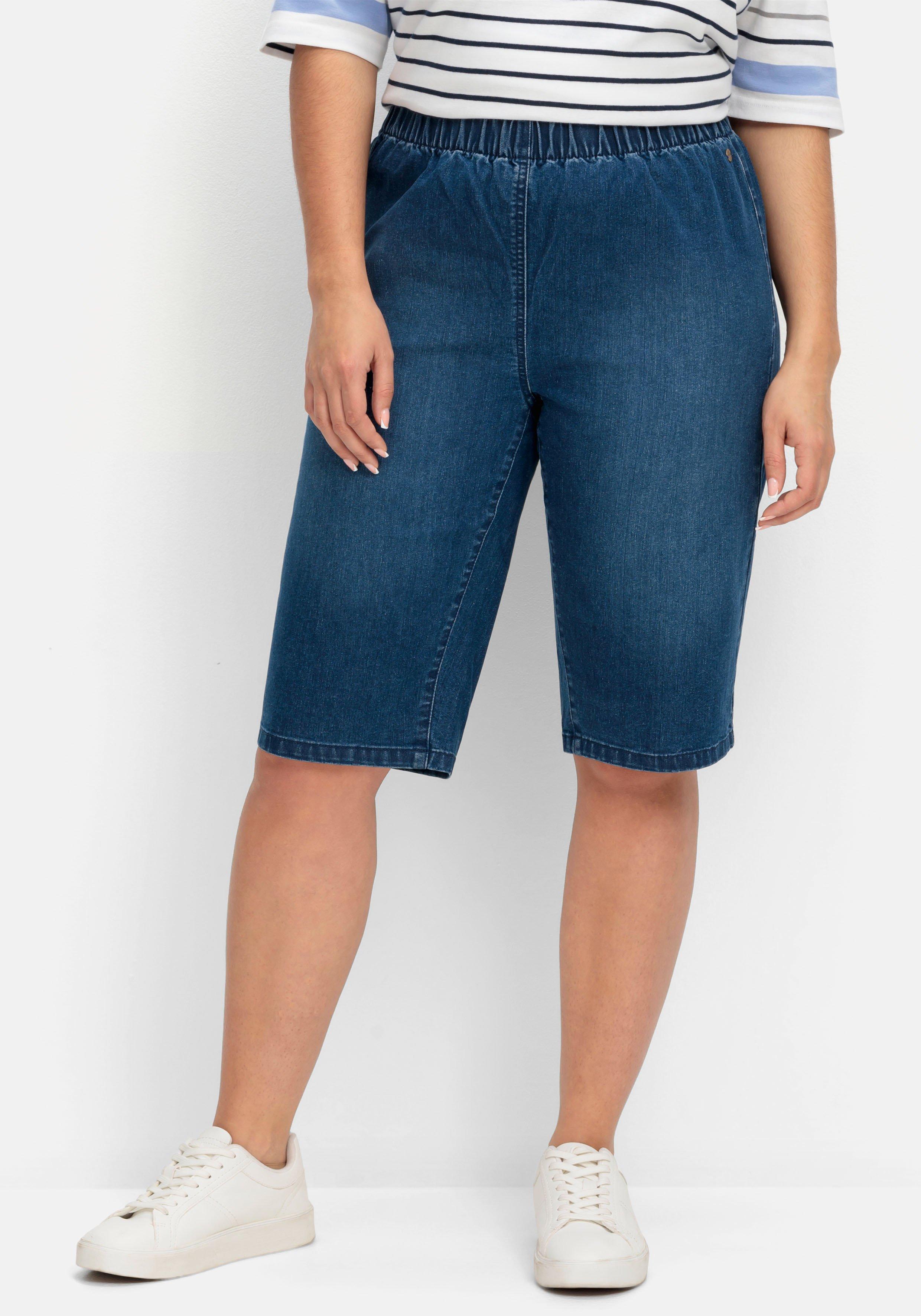 Schmale Jeans-Bermudas, mit Gummibund