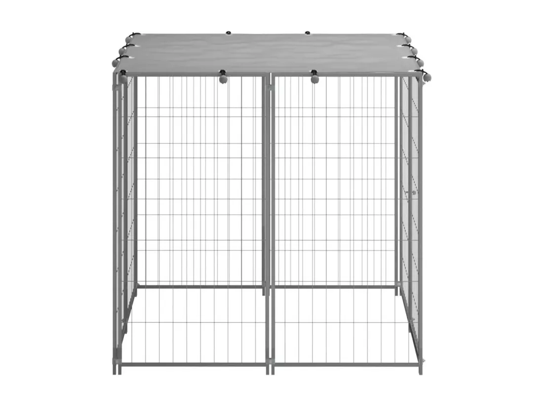 Chenil extérieur cage enclos argenté 110 x 110 x 110 cm 02_0000234