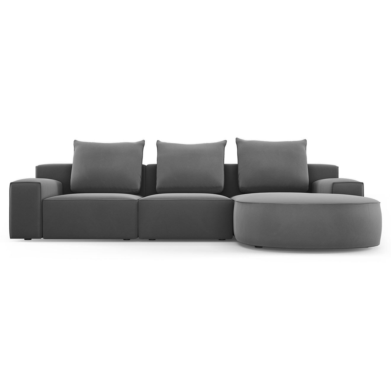 Mazzini Sofas Canapé d'angle droit arrondi en velours Ivy 5 Places gris foncé - 285x180x89 cm