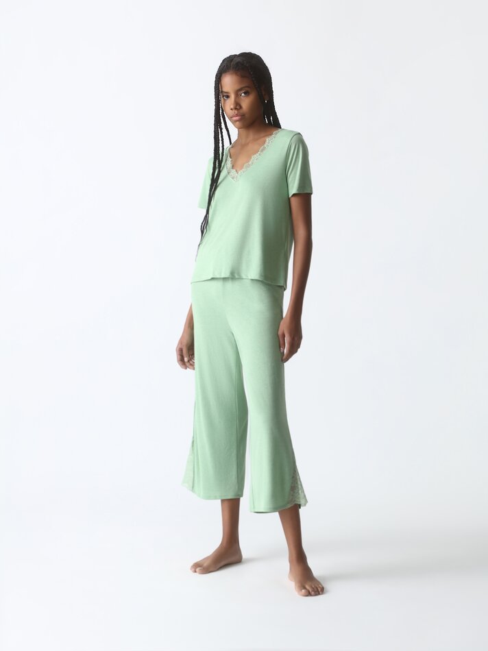 Calça de pijama de renda - Verde Pastel