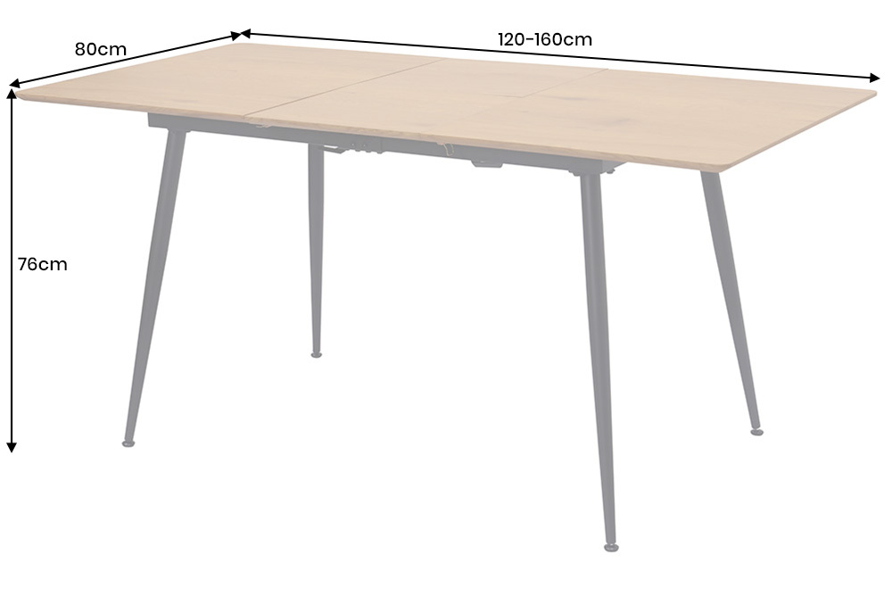 Ausziehbarer Esstisch APARTMENT 120-160cm natur Wildeiche schwarzes Metallgestell