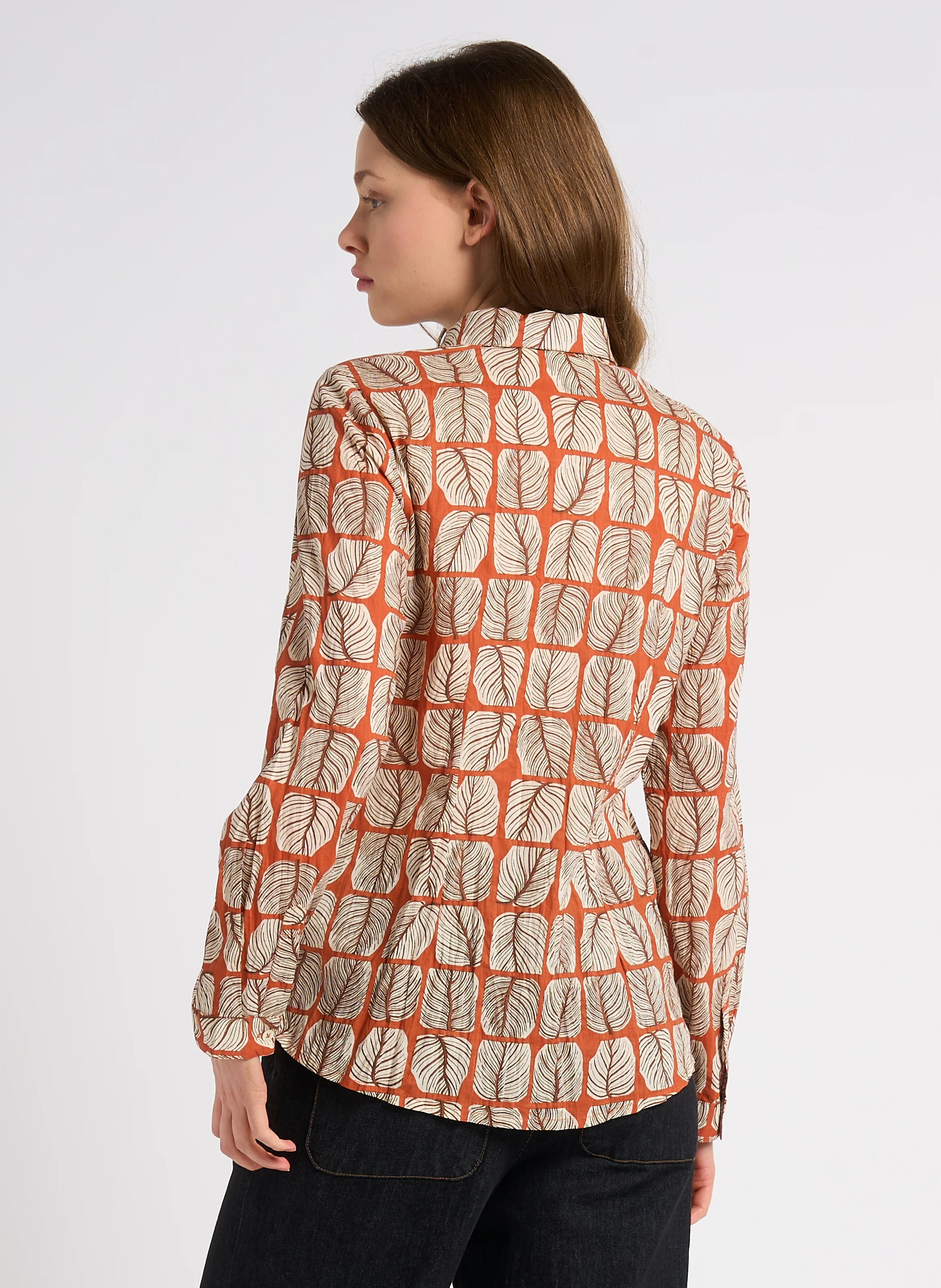 Chemise droite col classique en coton | Orange