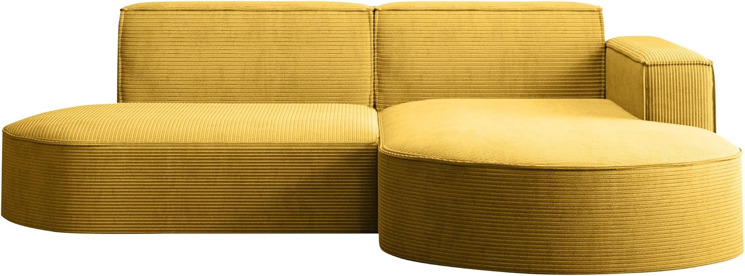 Kaiser Möbel - Ecksofa mit Wohnlandschaft, Eckcouch L-Form, Sofa 3-sitzer, Polstersofa, Bequemes Couch mit Ottomane für Wohnzimmer, Relaxsofa, Stilvolles Cord Sofa, Modena Studio, Gelb, Rechts
