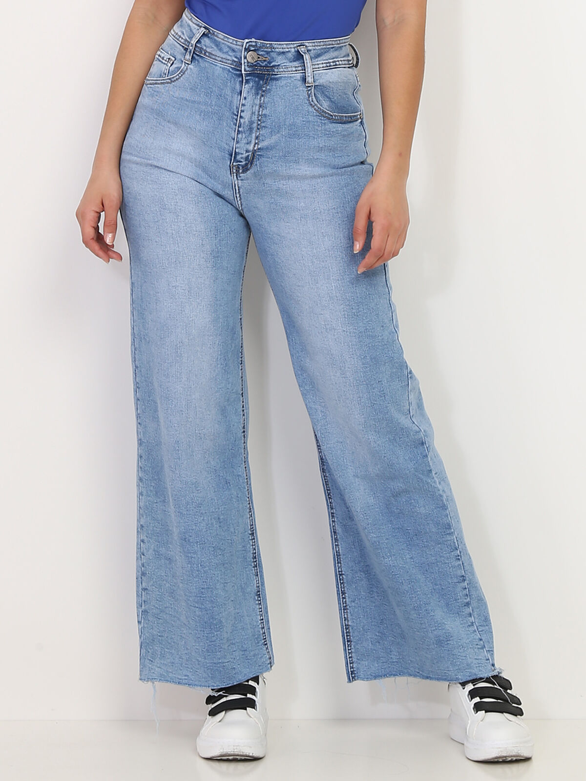 Jeans wide leg à taille haute- Bleu