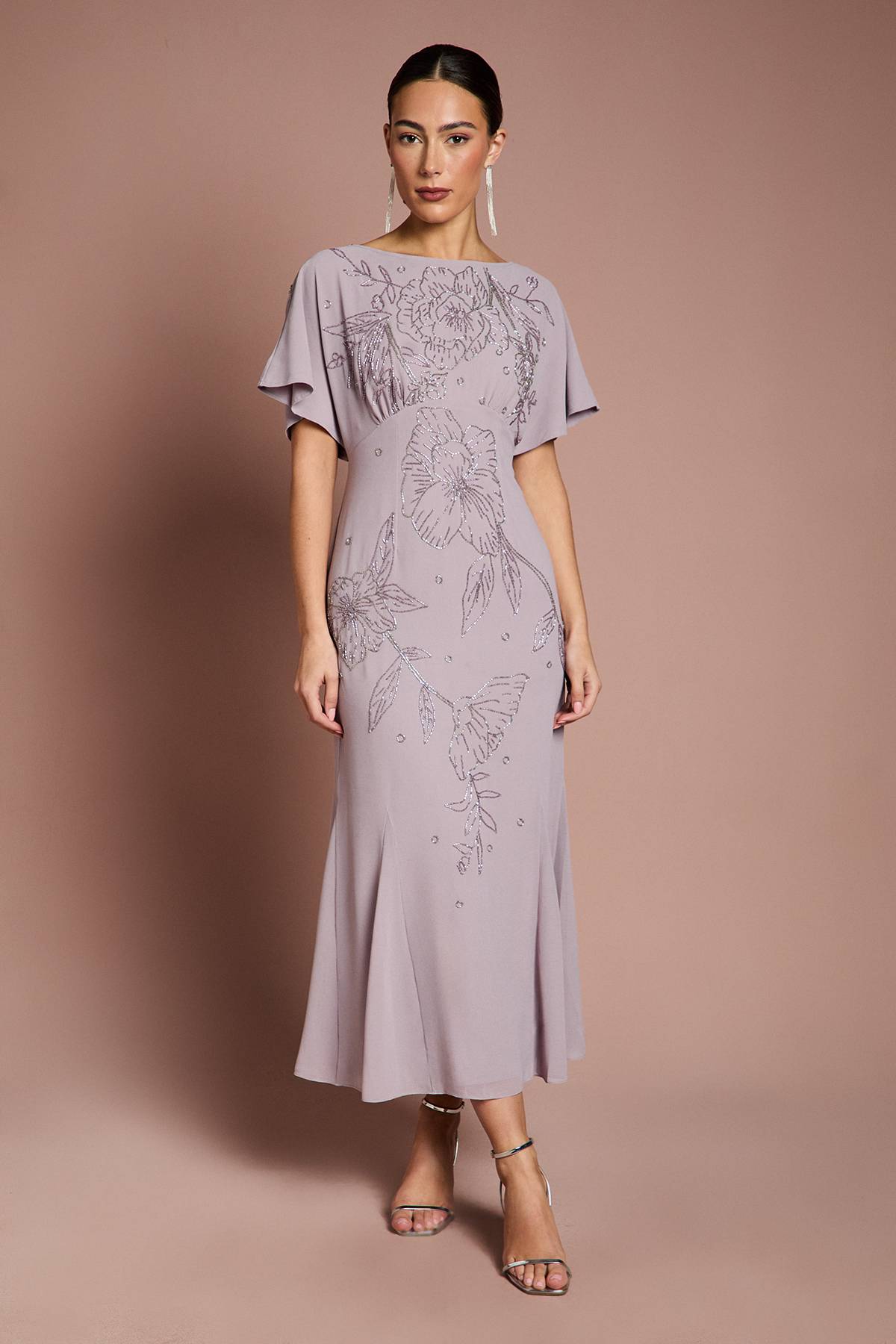 Coast Robe Midi En Georgette À Manches Chauve-souris Ornée De Perles