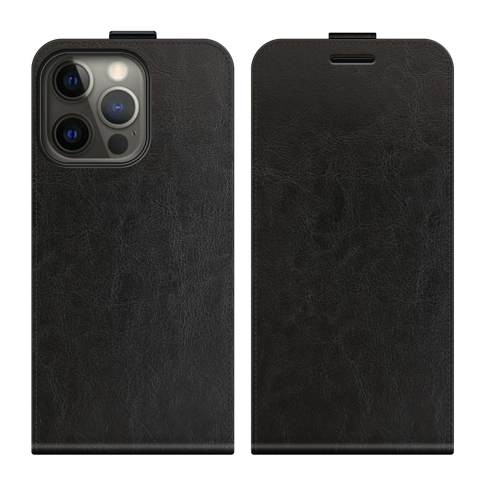 iPhone 13 Pro Leder Tasche mit vertikaler Flip-Funktion - Schwarz