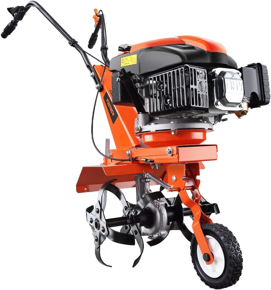 FUXTEC Motorhacke FX-AF1139, Gartenfräse für kleine bis mittelgroße Flächen, benzinbetriebene Bodenhacke, 16 robuste Messer, 4-Takt-Motor, Arbeitsbreite 36 cm, 3000 U/min