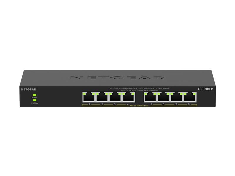 Netgear PoE  Switch GS308LP 8 Port Netgear 8-Port Gigabit Ethernet PoE  Unmanaged Switch (60W) (GS308LP)