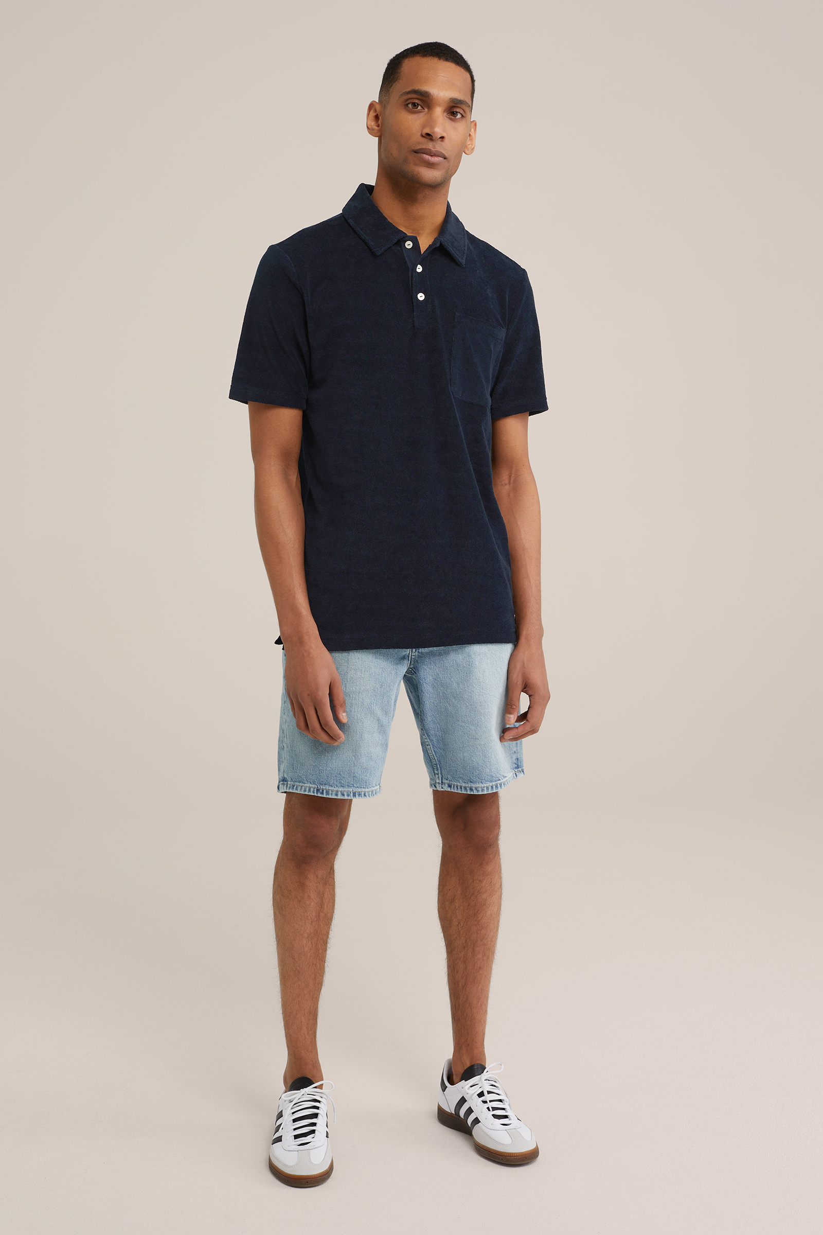 polo van badstof WE Fashion Donkerblauw