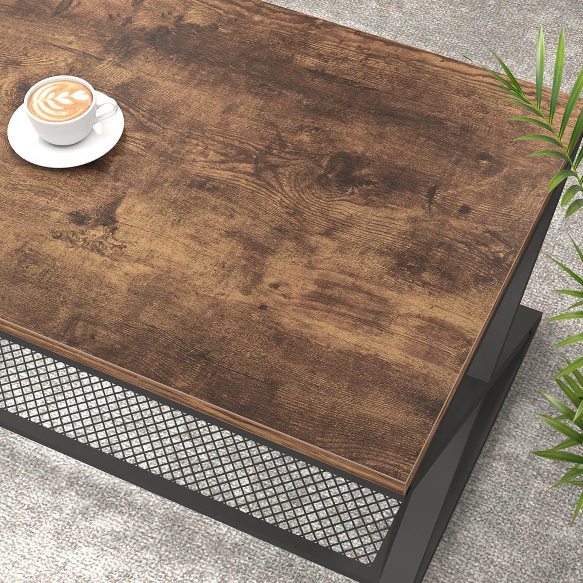 LVB Couchtisch Rechteckig mit Stauraum Wohnzimmer Möbel Wohnzimmertisch mit Stauraum Sofatisch Beistelltisch aus Holz Metall Grau 100x60x45 cm