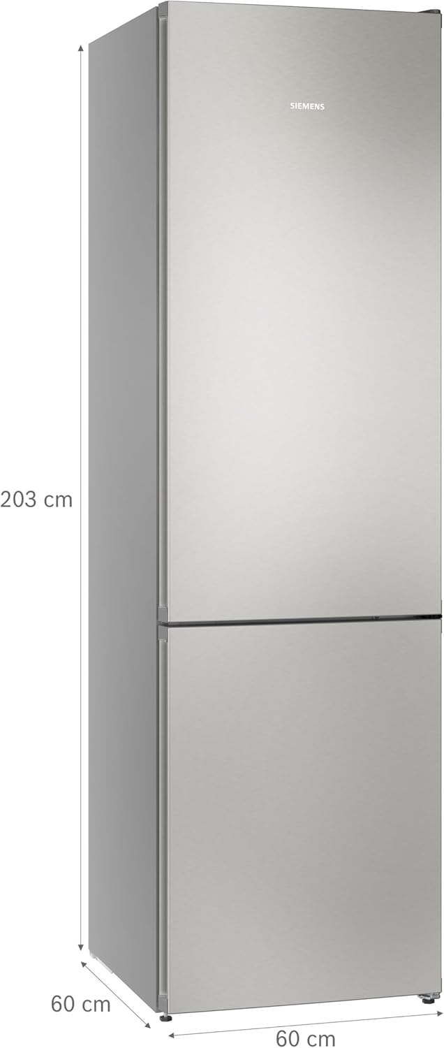 SIEMENS KG39N2IAG iQ300 Freistehende Kühl-Gefrier-Kombination, Gefrierbereich unten, 363 l, Total noFrost, hyperFresh, extrem leise, LED Beleuchtung, 203 x 60 cm, Gebürsteter Stahl AntiFingerprint