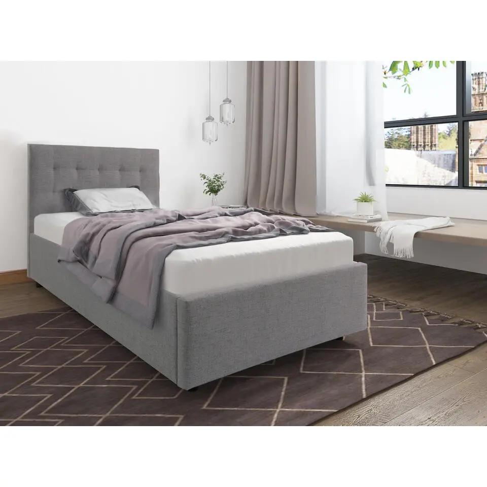 Hamar - Bed 100x200 cm in grijze stof