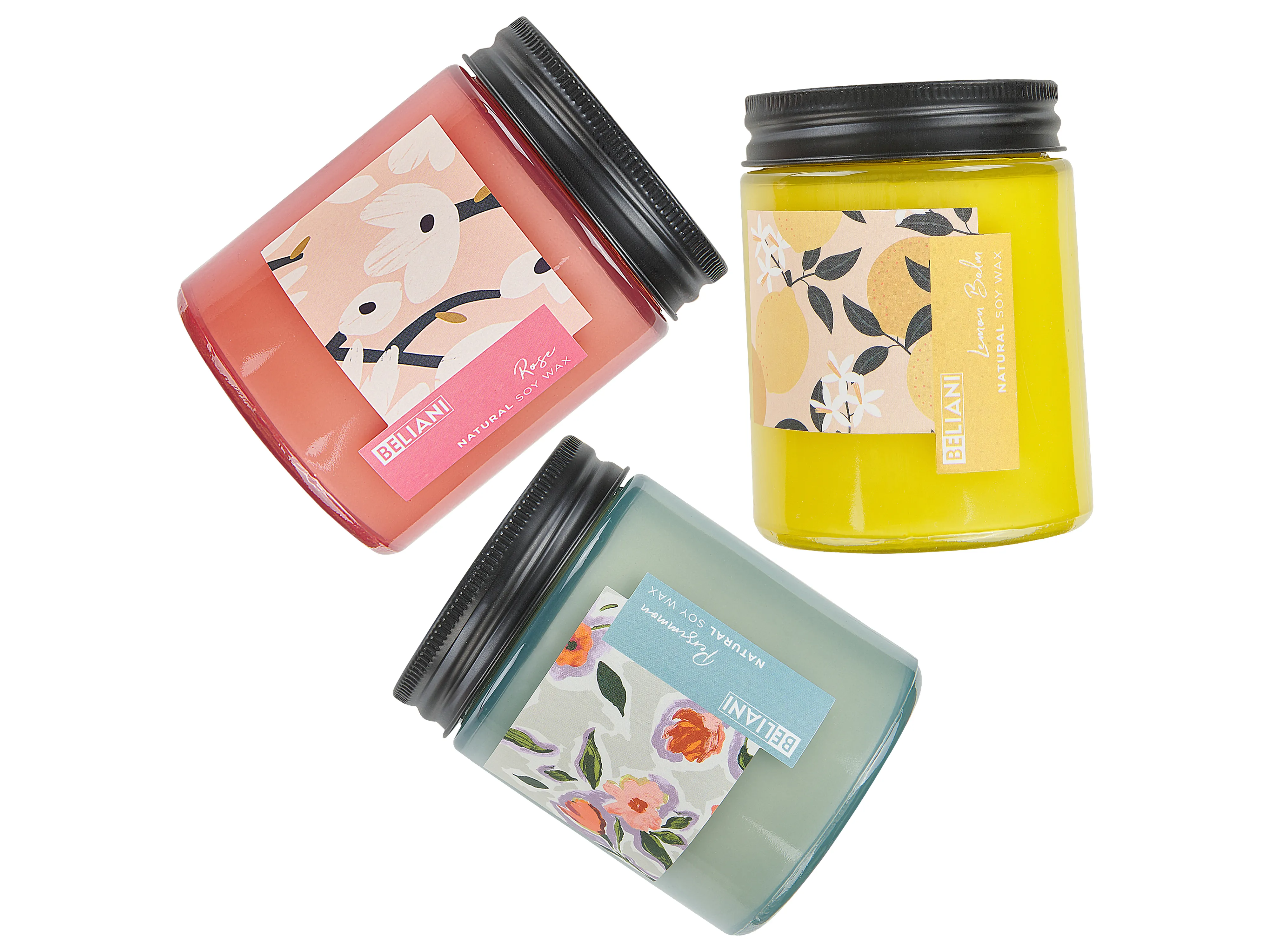 Set van 3 geurkaarsen FRUITY BLOOM Soja wax Orientaalse geurnoten Kruidige geurnoten Bloemige geurnoten