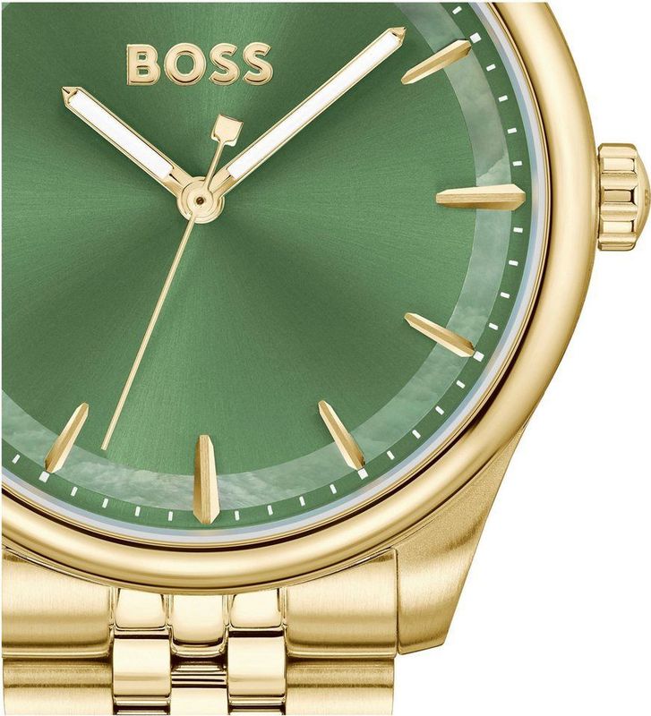 BOSS - Dameshorloge - Groen - Sierlijke Collectie - Gouden Roestvrijstalen Band - 1502780