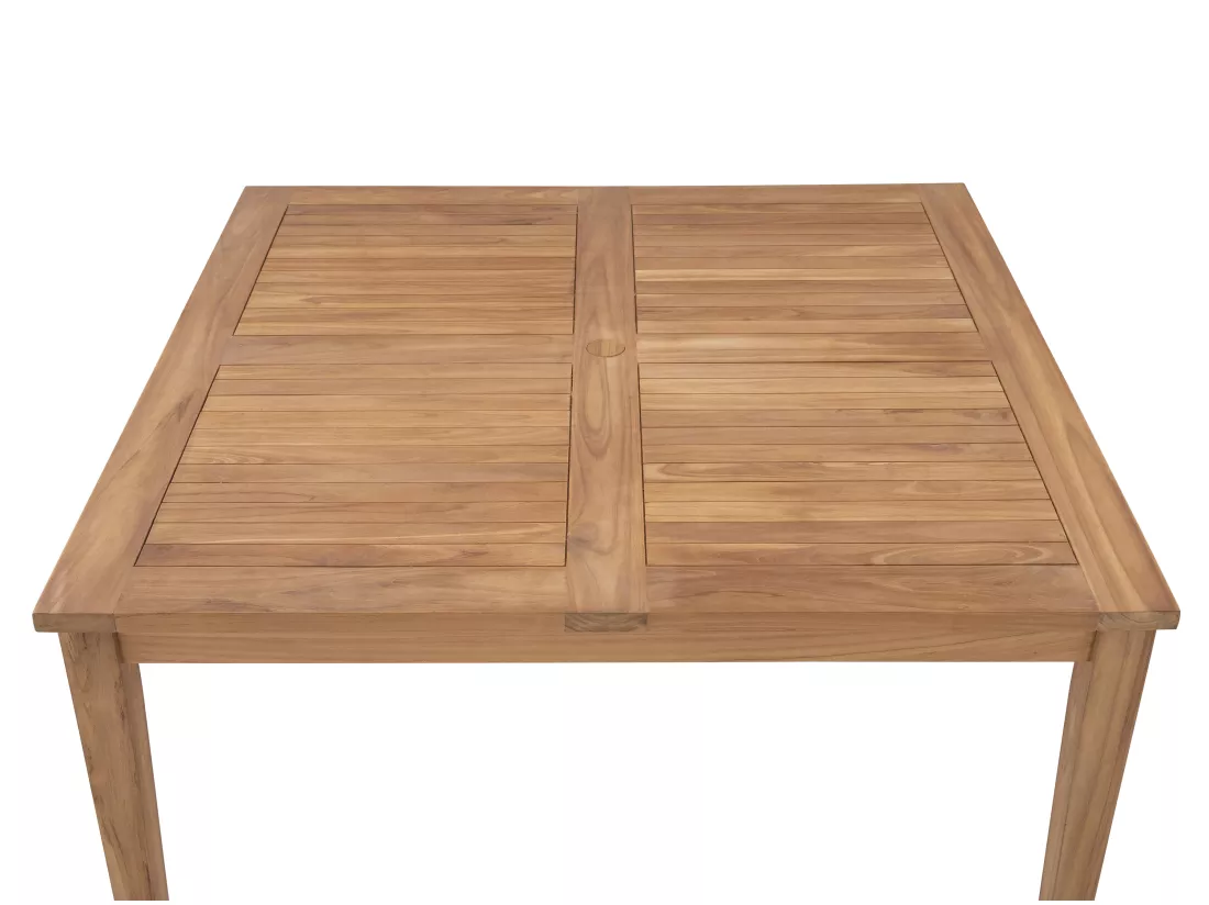 Salle à manger de jardin en teck : 1 table carrée + 8 fauteuils - Naturel clair - ALLENDE de MYLIA