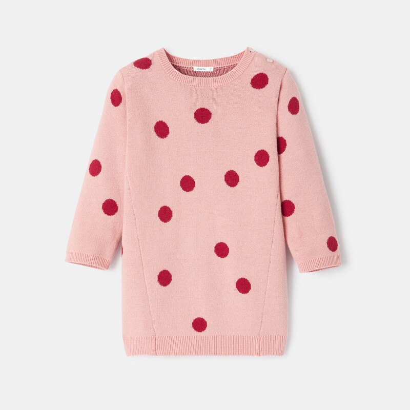 Robe-pull à pois en tricot rose bébé fille Absorba Rose