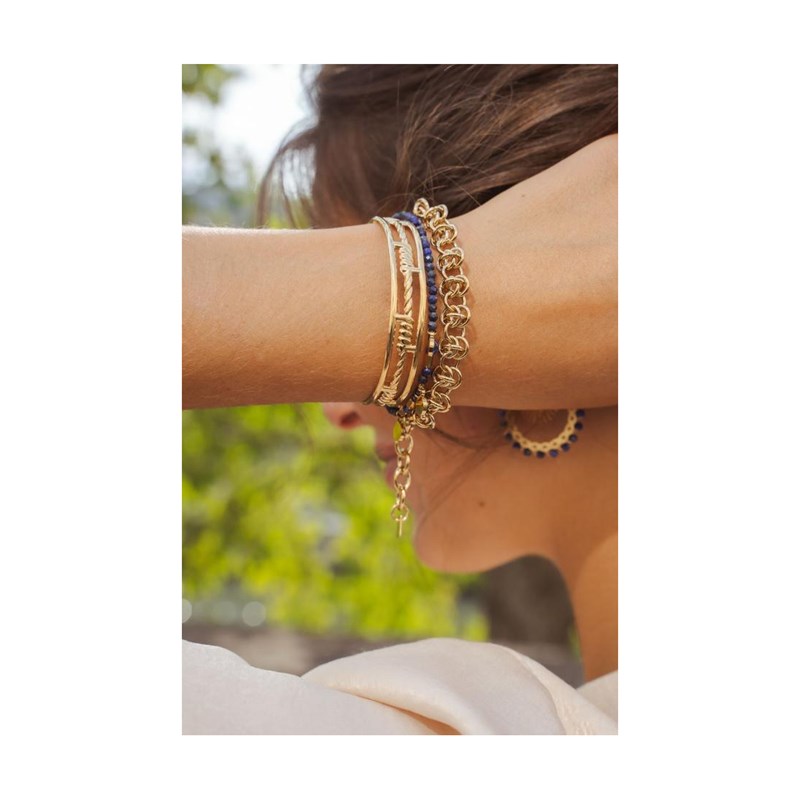 Bracelet en acier doré maille entremêlée, chaînette réglable