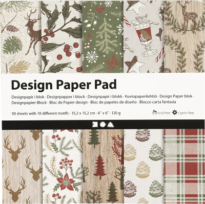 Designpapir I Blok - 15,2X15,2 CM - 120 G - Brun - Rød - 50 Ark