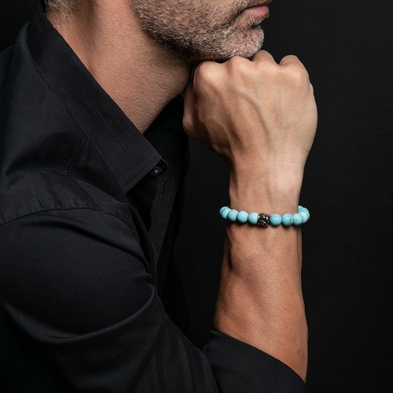 Bracelet Grosses Perles Turquoise Pierres Naturelles Tête De Mort-Large-20cm