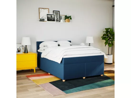 Sommier à lattes de lit avec matelas Bleu 160x200 cm Tissu