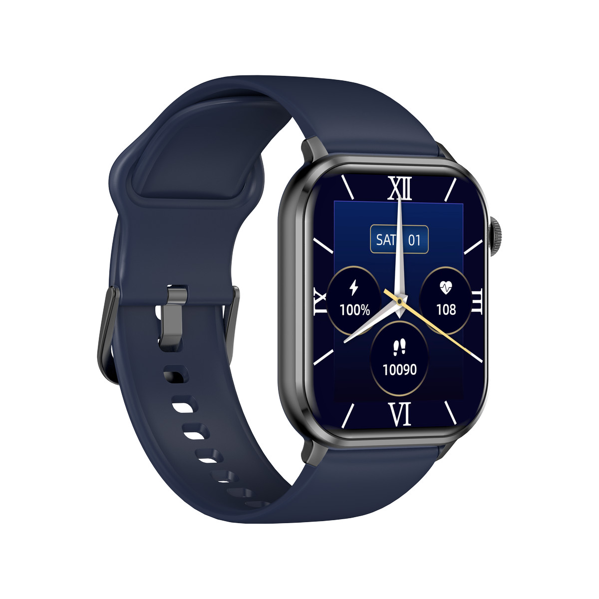 Montre SMARTY 2.0 training mixte connecté métal noir bracelet silicone bleu fonce