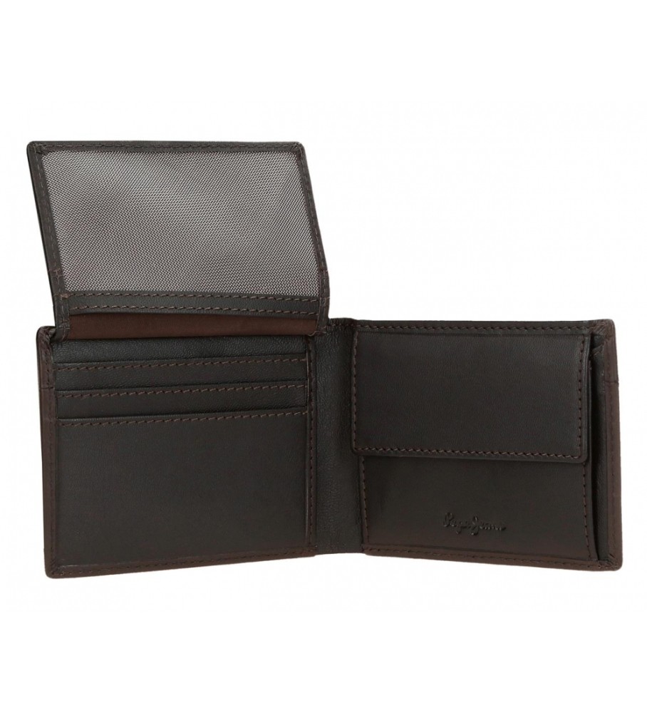 Carteira Pepe Jeans Staple em couro marrom